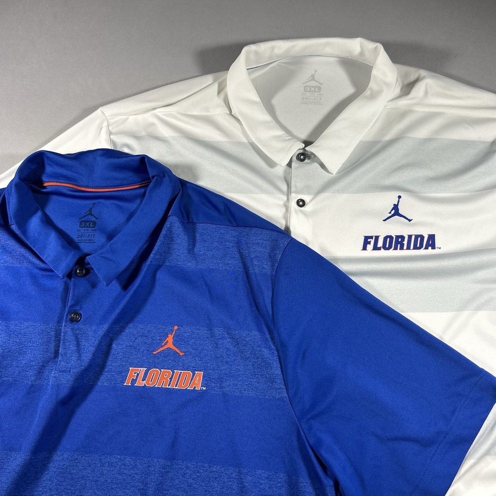 Jordan Brand Florida Gators Polo Shirts Lot of 2 Men's 3XL Blue White Dri-Fit